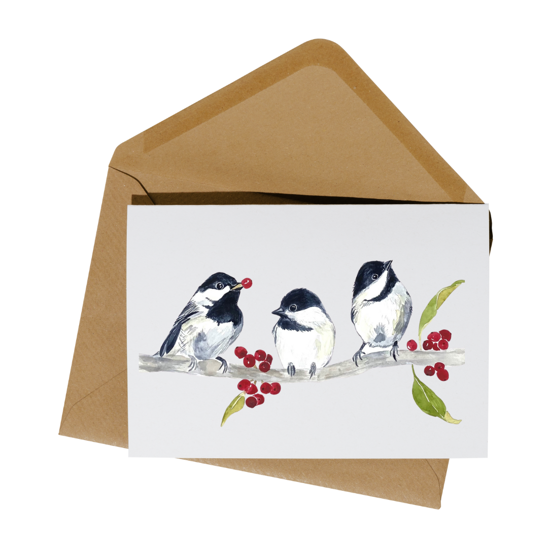 Chickadee & Holly Berry Greeting Card